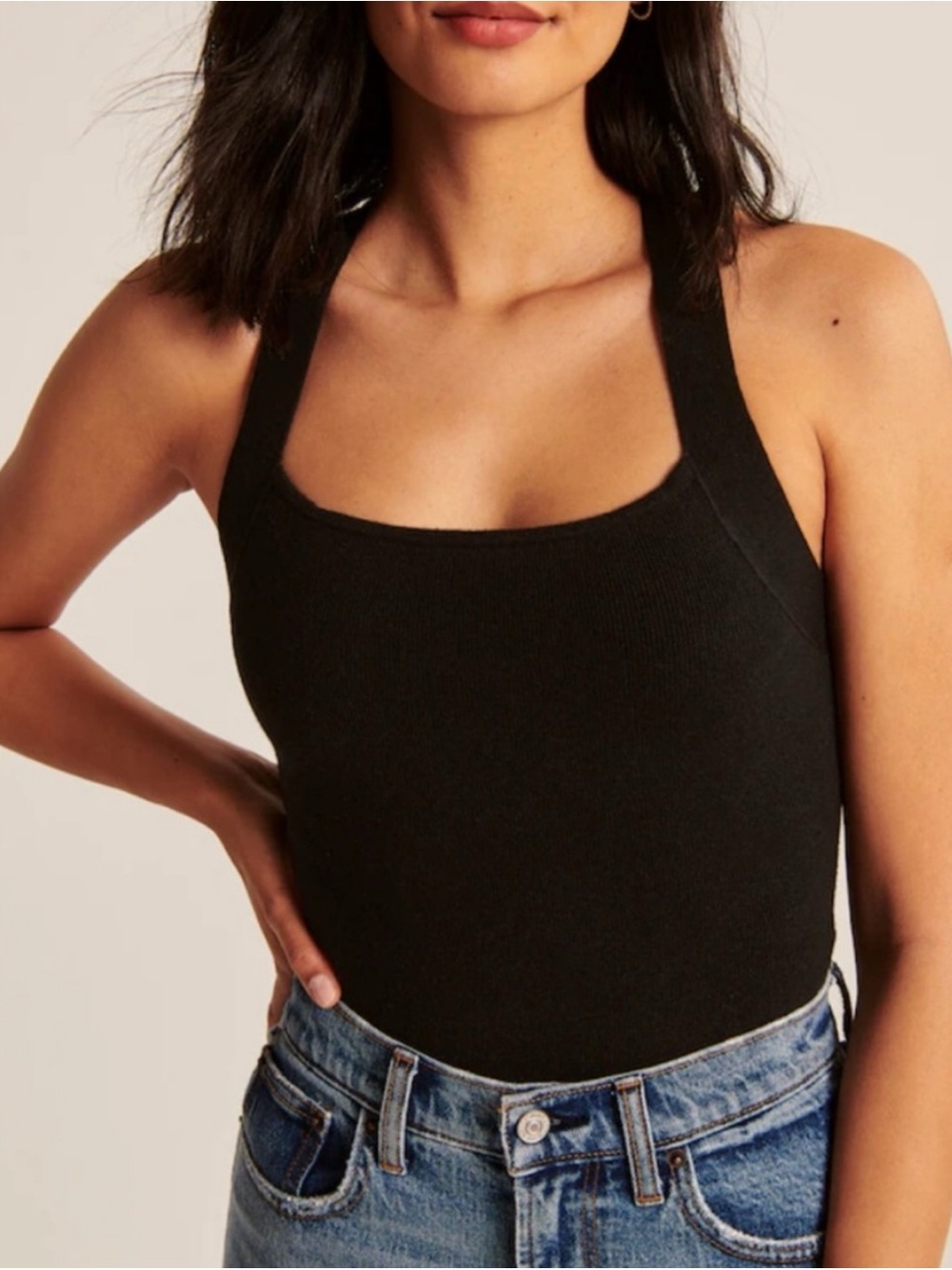 Abercrombie & Fitch Black Knit Halter Crossback Bodysuit Women’s Size Medium